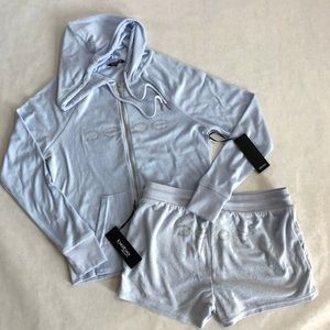 Bebe Logo Blue Sweatsuit Hoodie & Shorts 2pc